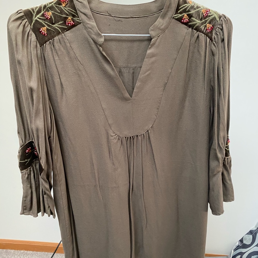 Olive green dress with beaded details